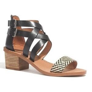 MADEWELL the Lora Leather Ankle Wrap Sandal in Black and Cream Women’s Size 6
